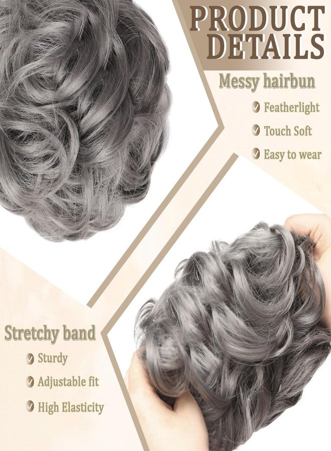 WZNBBOY Messy Bun Hair Piece Hair Bun Wavy Curly Scrunchies Chignon Ponytail Hair Extensions Fake Hair Bun Extensions Synthetic Tousled Updo Hairpieces for Women（Dark Grey） - Image 4